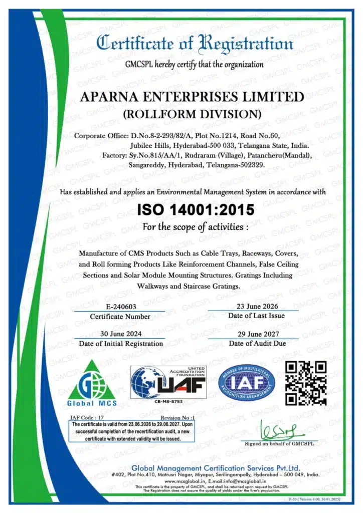 Aparna Rollform - Environmental management certificate